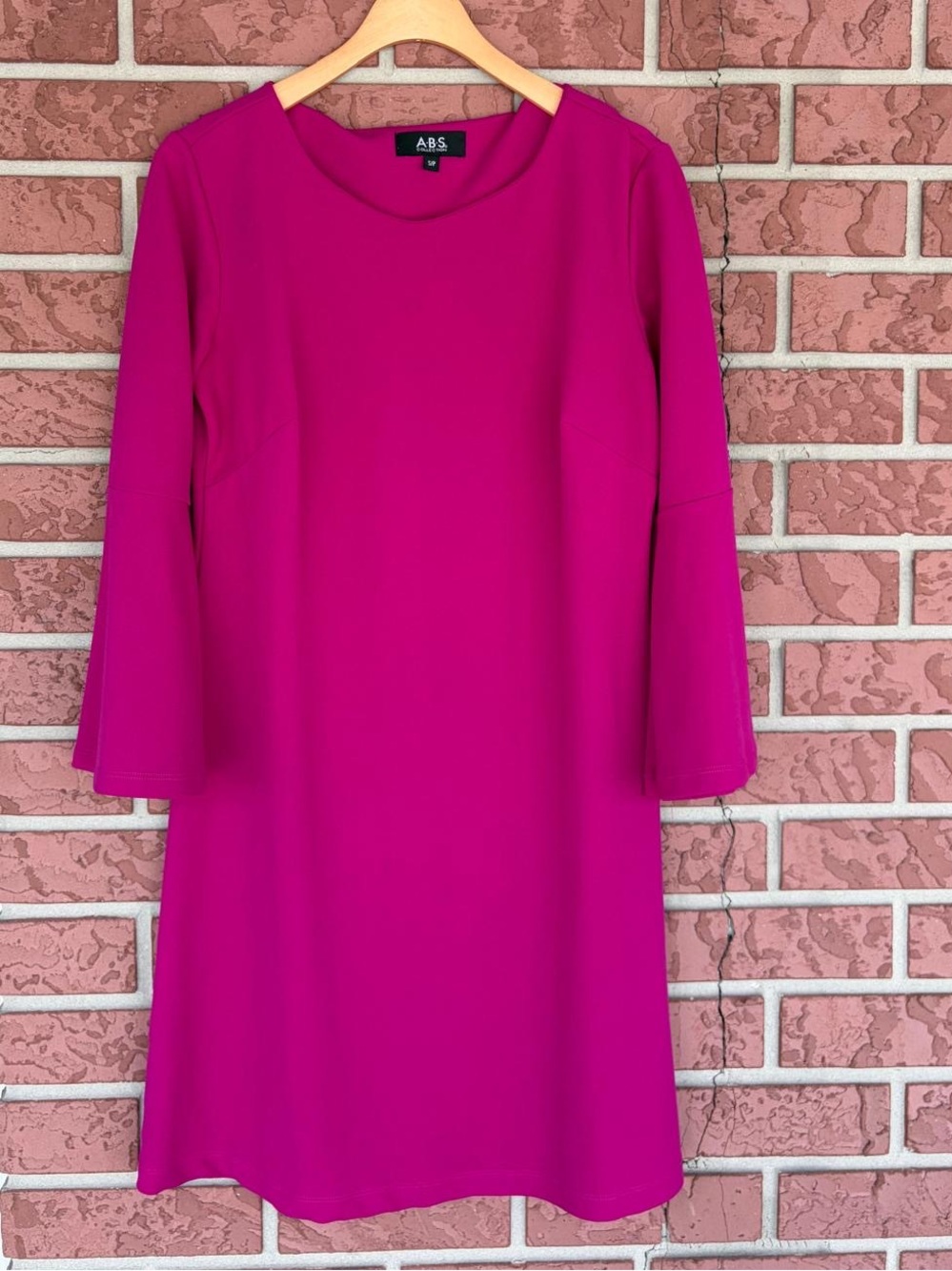 ABS Allen Schwartz Fuchsia Shift Dress with Bell Sleeves